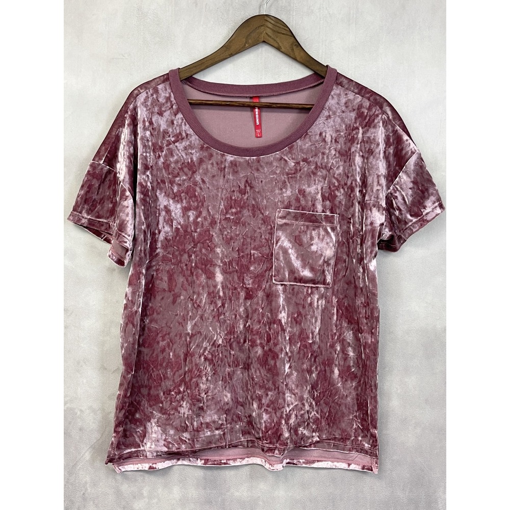 Unionbay Crushed Velvet Pocket Tee Women Large Pink Indie Soft Grunge McBling